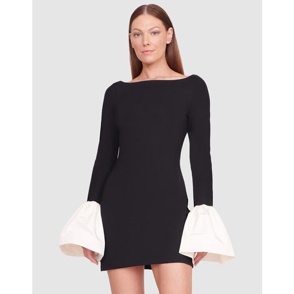 Staud Hawthorne Black & Ivory Ponte Cocktail Mini Dress bell sleeve size XS - Picture 15 of 15
